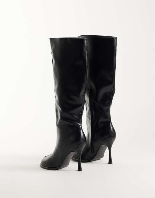 Public Desire Tokyo round toe heeled knee boots in black, 4 of 4