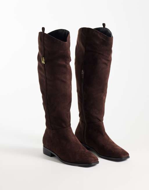 Public Desire Trench riding boots in brown suedette, 2 of 4