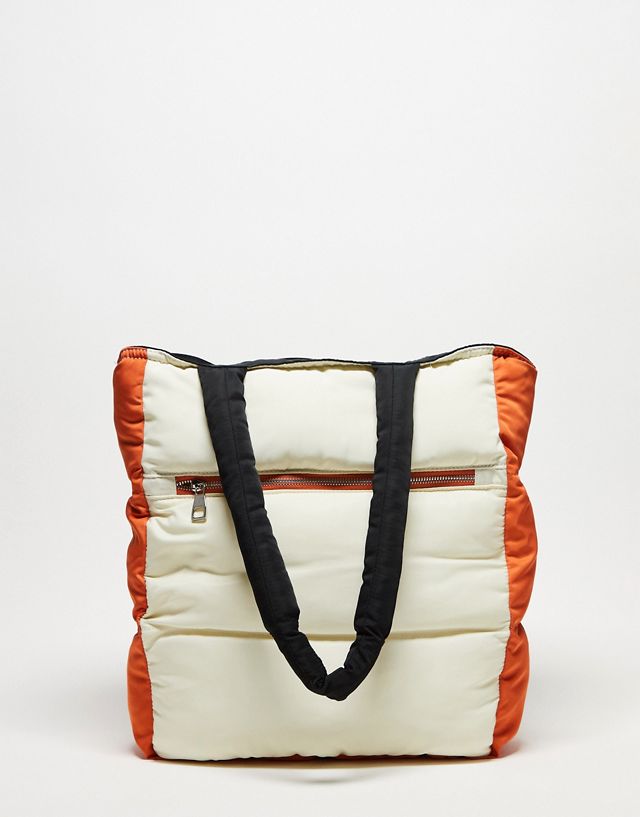 Public Desire Triton tote bag with front pocket in stone with orange trim