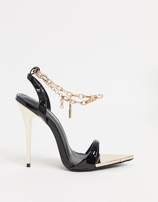 Public Desire Triumph heeled sandals with padlock anklet in black