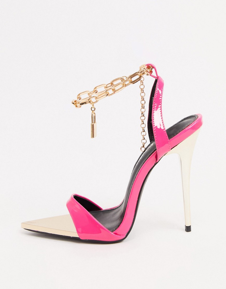 Public Desire Triumph heeled sandals with padlock anklet in pink