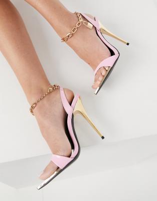 public desire wide fit triumph heeled sandals with padlock anklet in black