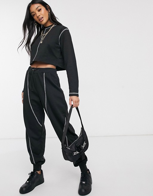 Public Desire trousers with toggles and contrast stitching co-ord