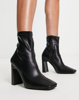 Public Desire True square toe heeled ankle boots in black - ASOS Price Checker