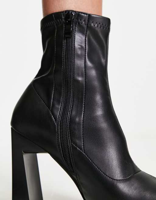 Square toe black leather best sale ankle boots