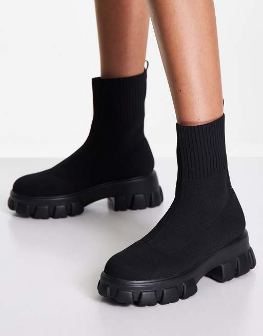 Public Desire Trust chunky sock boots in black knit