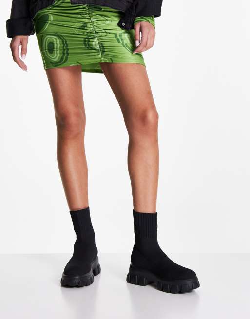 Public Desire Trust chunky sock boots in black knit, 3 of 4