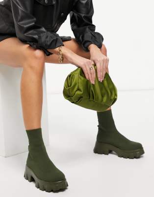 Public Desire Trust chunky sock boots in khaki-Green