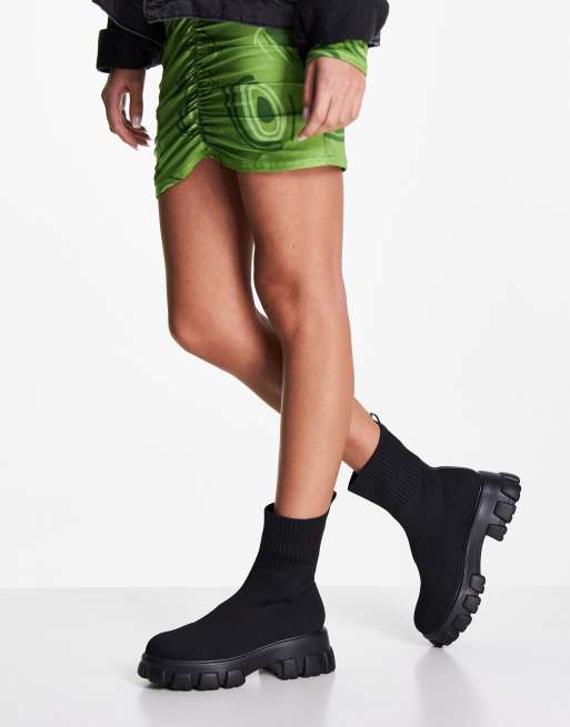 Public Desire - Trust - Stivaletti a calza in maglia nera con suola spessa