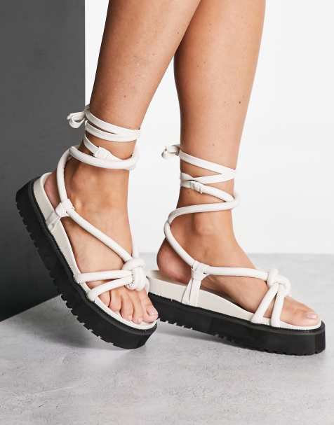 Public Desire Tura knot upper flat sandals in white - view 1