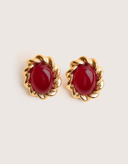 Public Desire Twisted knot detail jewelled studs red in red