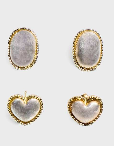 Public Desire Two pack of oval and heart bridal earrings in gold and pearl in gold - view 1