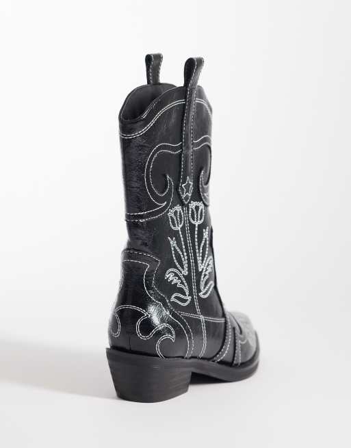 Public Desire Ula embroidered low ankle boots in black, 3 of 4