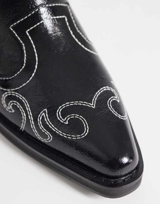 Public Desire Ula embroidered low ankle boots in black, 4 of 4