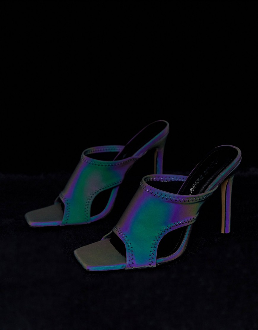 Public Desire Ultraviolet reflective square toe mules-Black