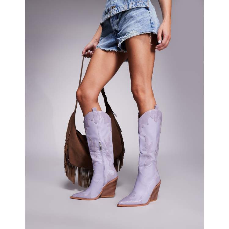 purple bridesmaid dresses with cowboy boots Outfit Purple Cowboy Boots For Bridesmaids Burgundy Color:Light-Blue Bones Color SEPT26 Silquee Women's Solid Color