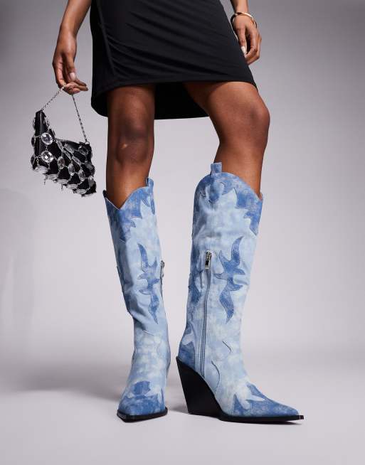 Public Desire Underwood western cowboy block heel knee high boots