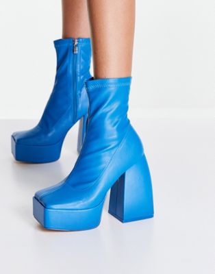 Public Desire Unique platform sock boots in blue