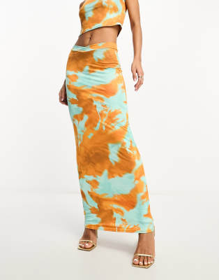 Public Desire v front maxi skirt in orange print - part of a set-Multi