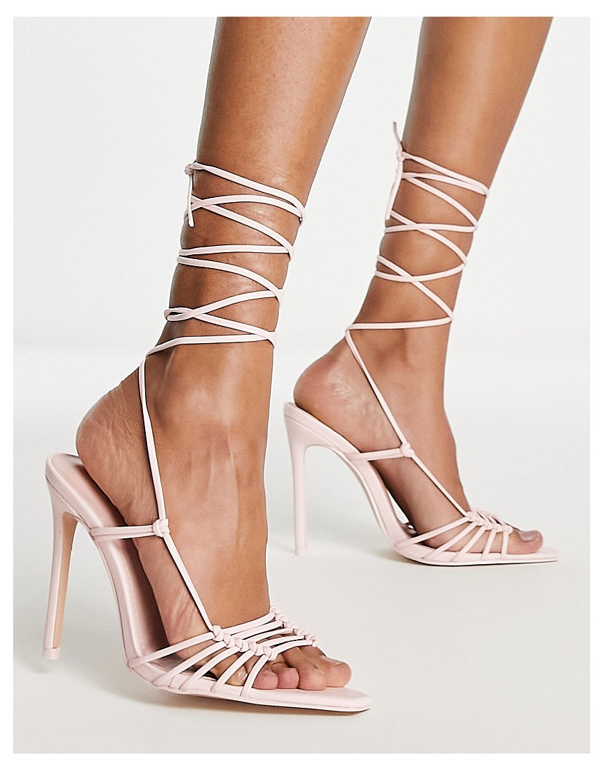 Public Desire Valencia pointed toe heel sandals with ankle tie in pastel pink