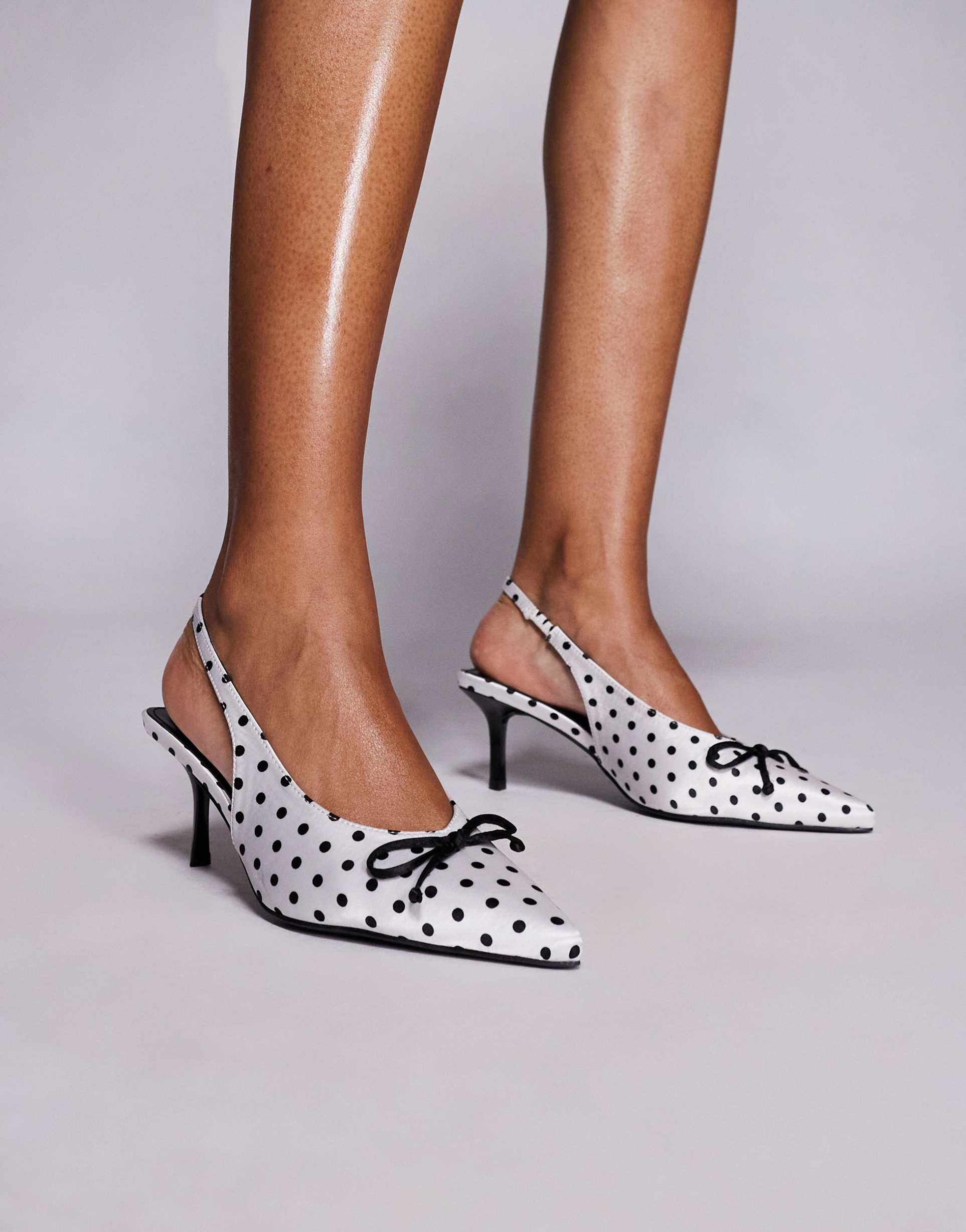 public desire valley slingback kitten heels in black and white polka dot