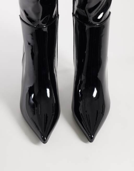 Public Desire Venezuela stiletto heel knee boots in black patent, 2 of 5