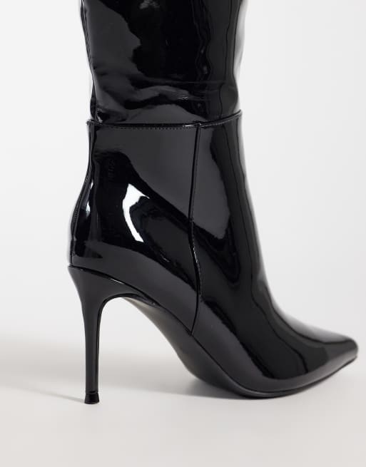 Public Desire Venezuela stiletto heel knee boots in black patent, 4 of 5