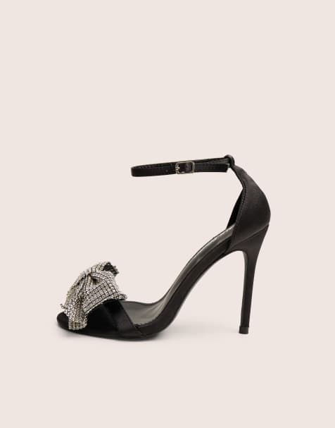 Public Desire Vermillion bow detail round toe stiletto heels in black - view 1