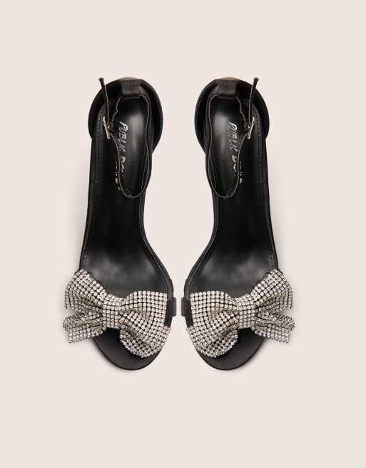 Public Desire Vermillion bow detail round toe stiletto heels in black, 2 of 3