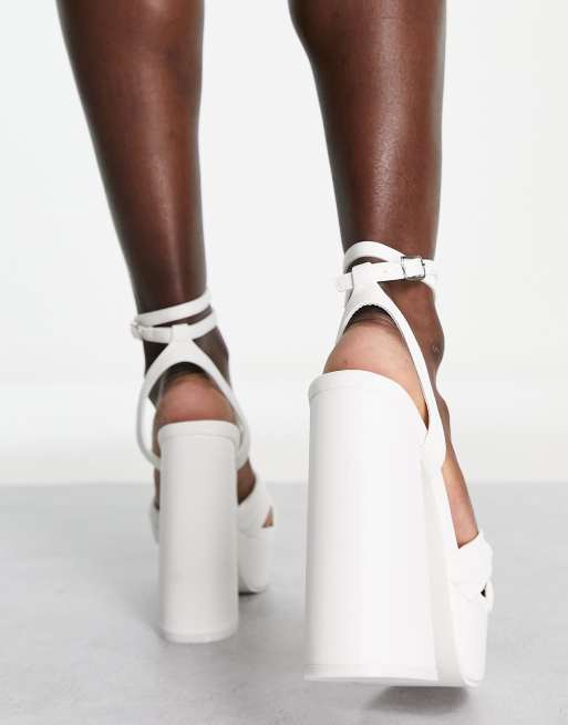 Public Desire Verona platform heeled sandals in white pu | ASOS