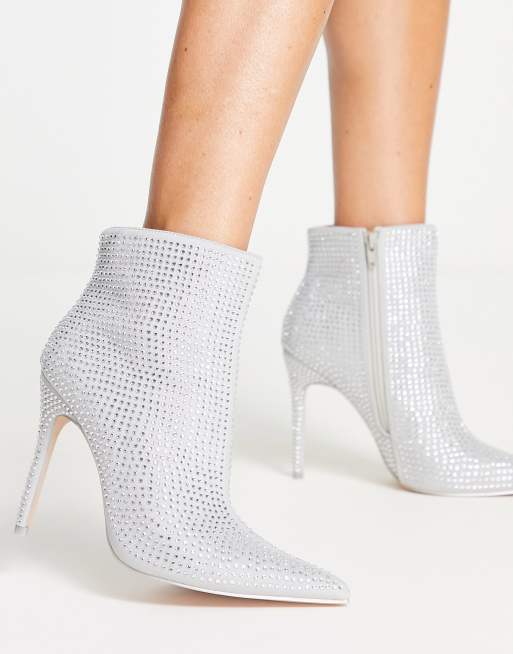 Silver 2025 rhinestone booties