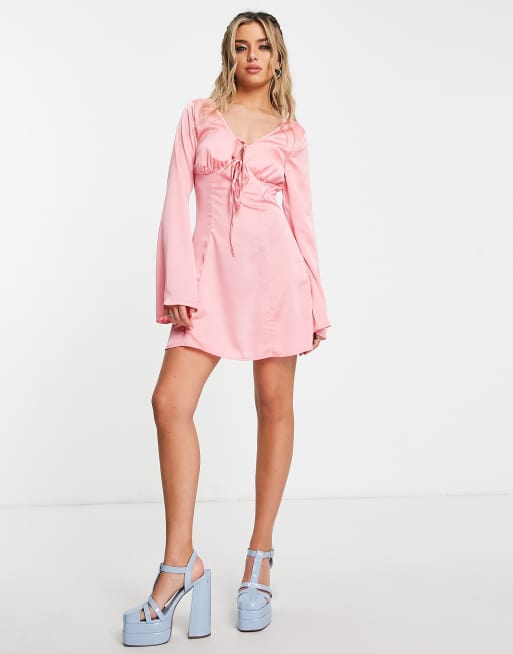Public Desire - Vestito sottoveste corto in raso rosa con allacciatura 