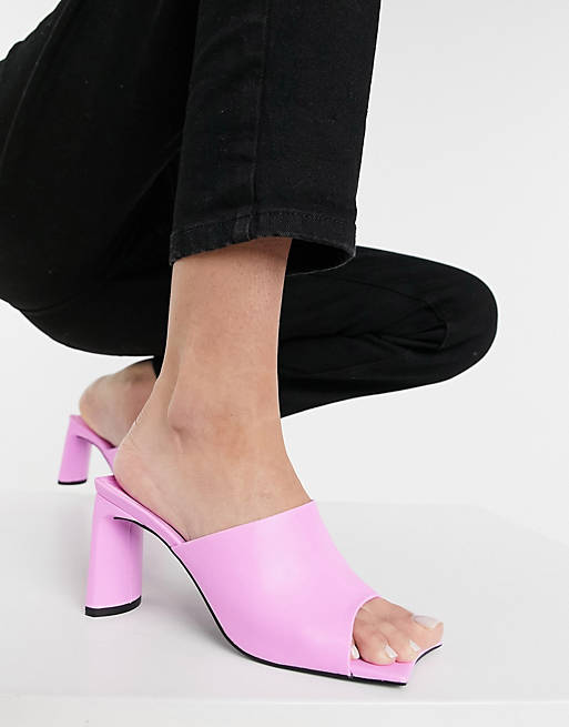 Public Desire Vice heeled mules with statement toe in bubblegum