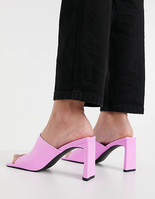 Public Desire Vice heeled mules with statement toe in bubblegum