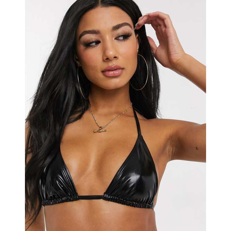 Public Desire vinyl triangle bikini top in black | ASOS