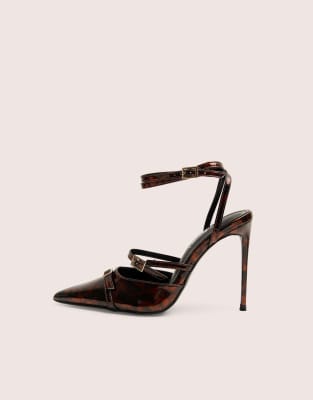  Viper print three strap buckle detail court heels 