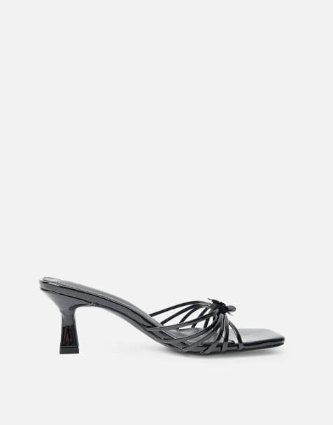 Public Desire Vix black patent flower detail mule mid heel in black - view 1