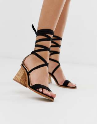 black cork heeled sandals