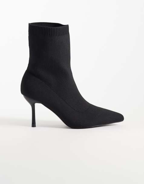 Public Desire Voha heeled stiletto sock ankle boots in black - view 1