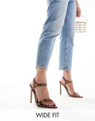 Public Desire Wide Fit Public Desire Volta Wide Fit Heeled Sandals In Bronze Metallic-brown