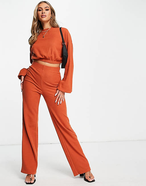 Tracksuits Public Desire waffle oversized wide leg jogger in rust 