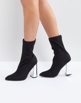 metallic heel ankle boots