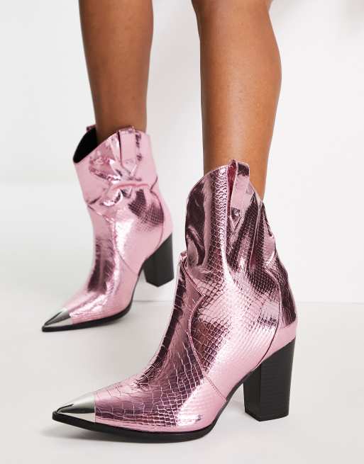 Pink metallic ankle store boots