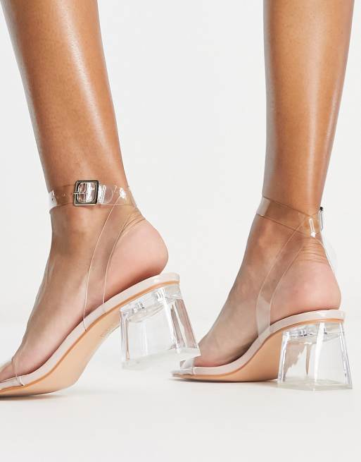 Public Desire Wide Fit Afternoon clear block heeled sandal in