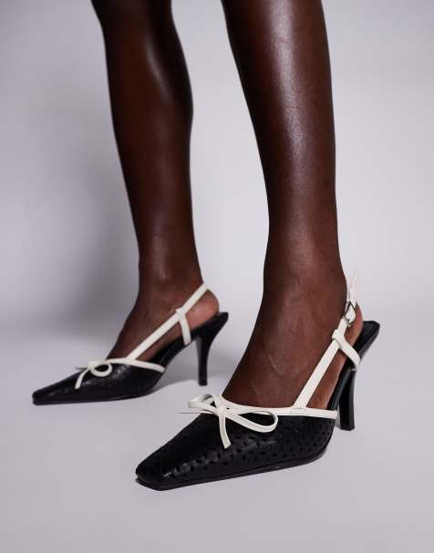 Public Desire Wide Fit Alchemy laser cute sling back heels with bow in cream and black - view 1