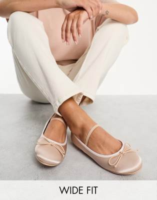 Public Desire Wide Fit - Alexa - Ballerinas aus Satin in Babyrosa-Schwarz