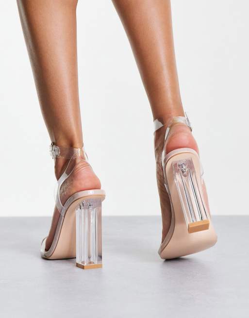 Clear 3 strap heels sale