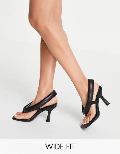Public Desire Wide Fit Alina padded toe post sandals in black - view 1
