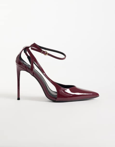 Public Desire Wide Fit Allegedly heeled court shoes in burgundy patent - view 1