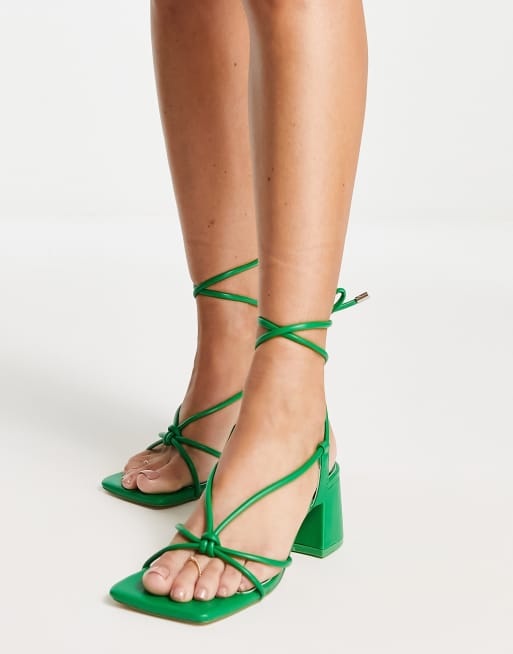 Public Desire Wide Fit Aloha knot strap mid heel sandals in green